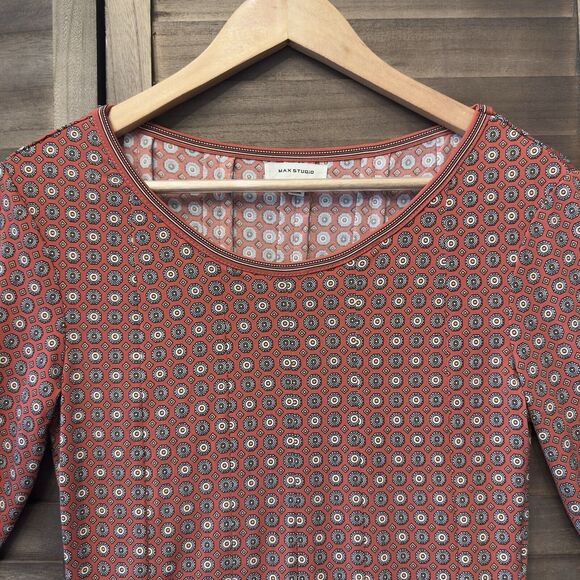 Max Studio Boho Modest Preppy Church ALine Dress‎ Size XS Stretch 3/4 Sleeves - Picture 3 of 14